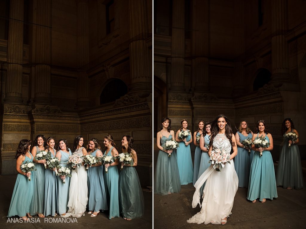 Philadelphia wedding photo of the bridesmaids at the City Hall