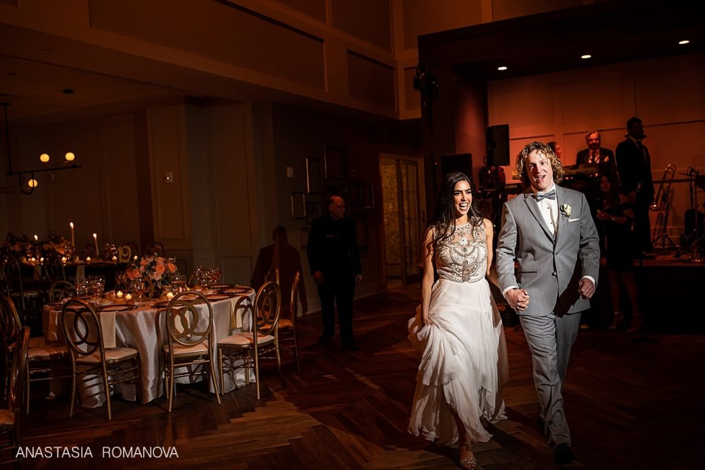 Bride and groom inside the ballroom at The Lucy by Cescaphe in Philadelphia