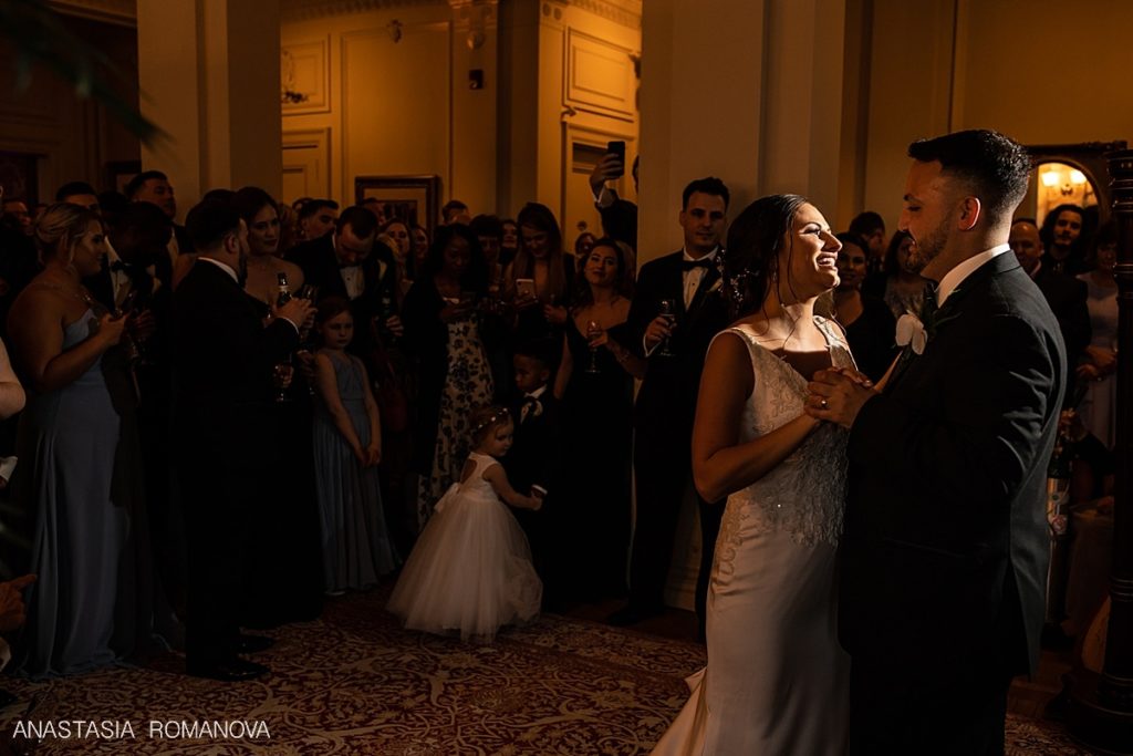 Bride is dancing with the groom at Cairnwood Estate wedding reception