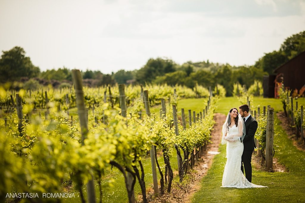 Sunset photo of the bride and groom at crossing vineyards and winery