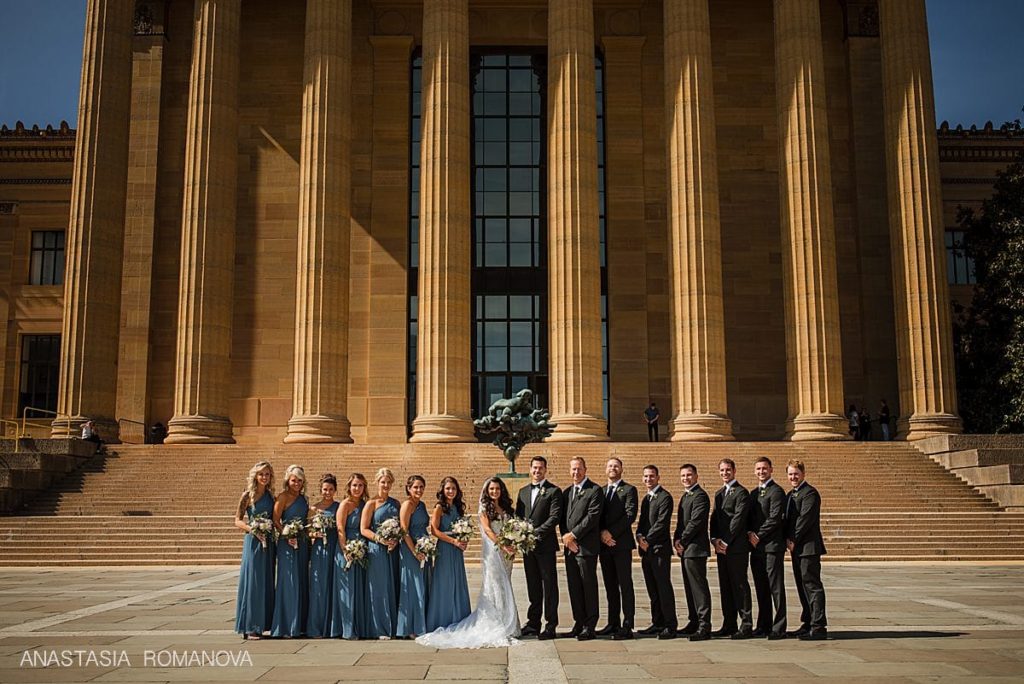 Bridal Party photo in front of Philadelphia Art Museum