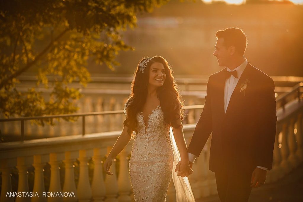 Sunset photo of the bride and groom at Water Works wedding by Cescaphe