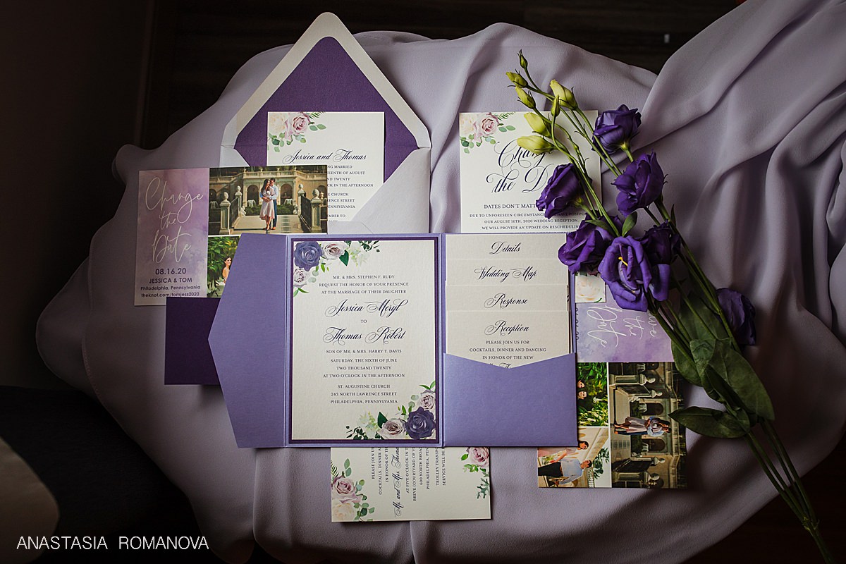 lilac romantic wedding invitation suite for a Philadelphia wedding