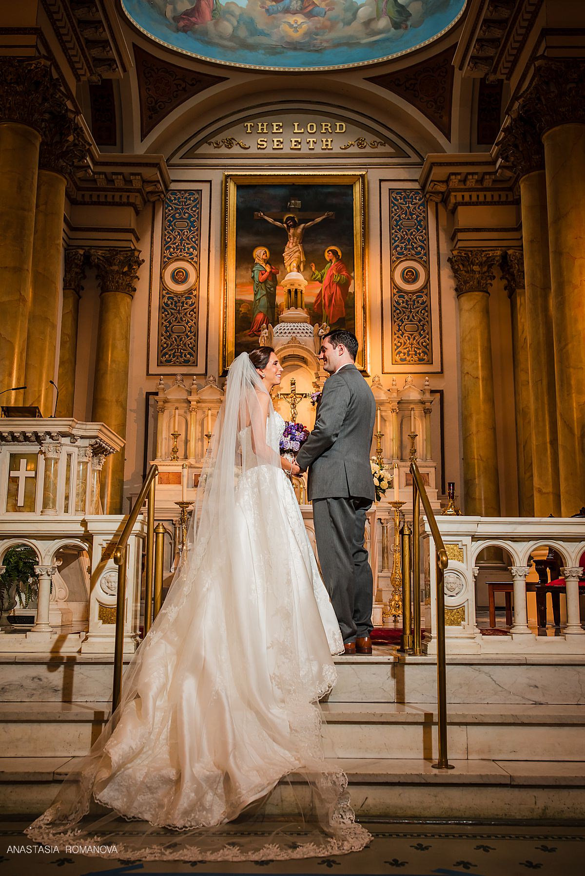 Bride and groom at St Augustine Church wedding ceremony in Philadelphia