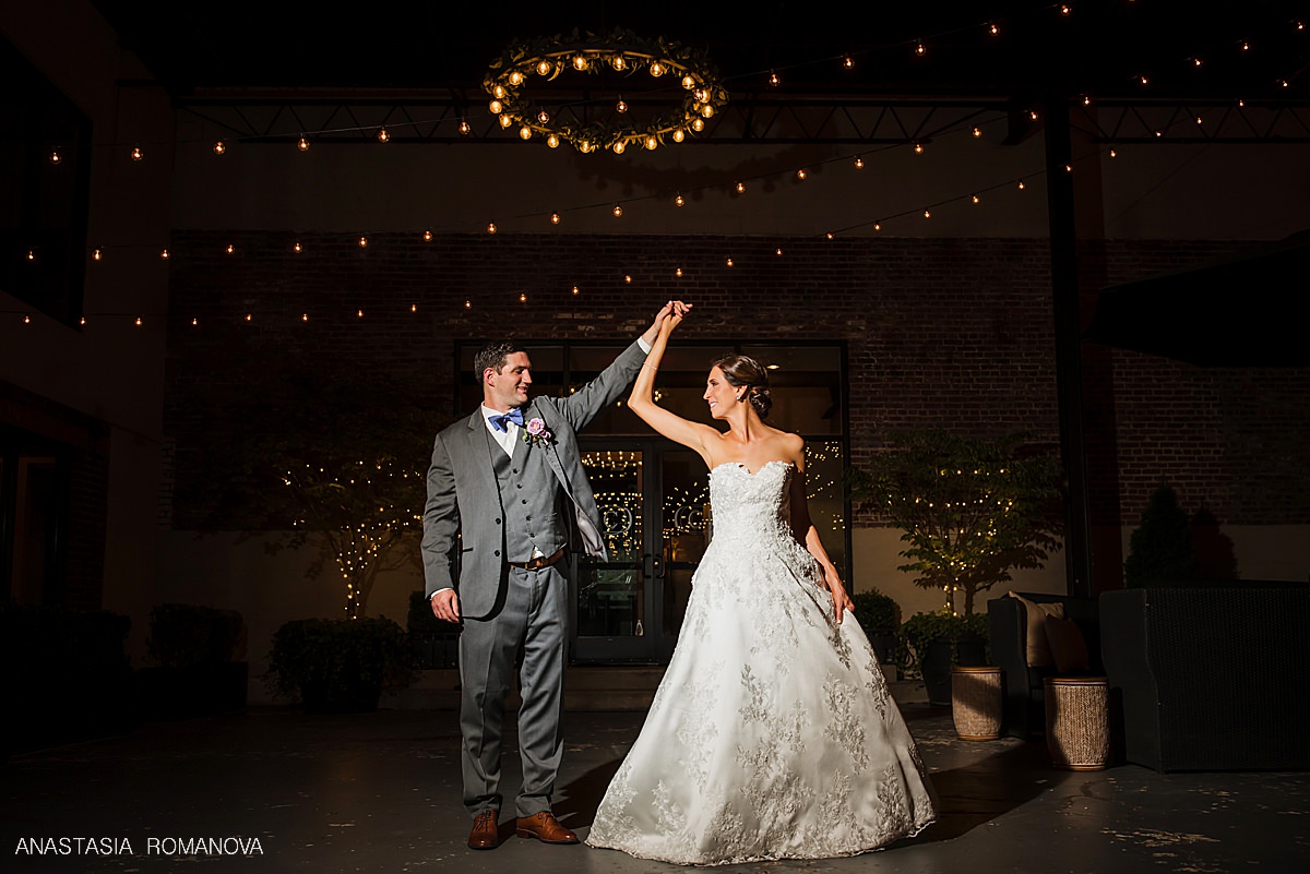 Bride and groom nighttime portraits at Cescaphe outdoor wedding reception in Philadelphia