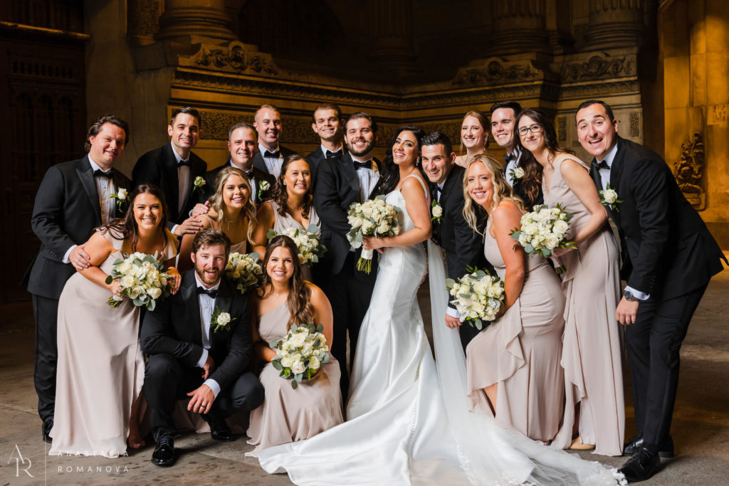 Bridal Party candidly laughing at Philadelphia city hall