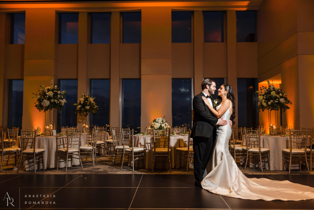 Bride and groom happily looking at each other at Vue on 50 wedding venue in Philadelphia