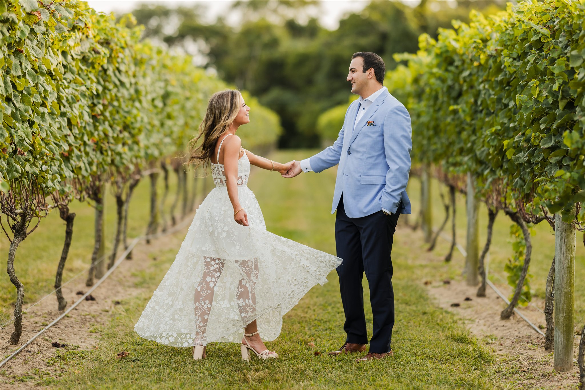 Newly engaged couple's photo session at Willow Creek vinery in Cape may